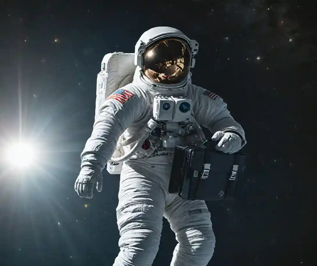 Astronaut holding a briefcase in space